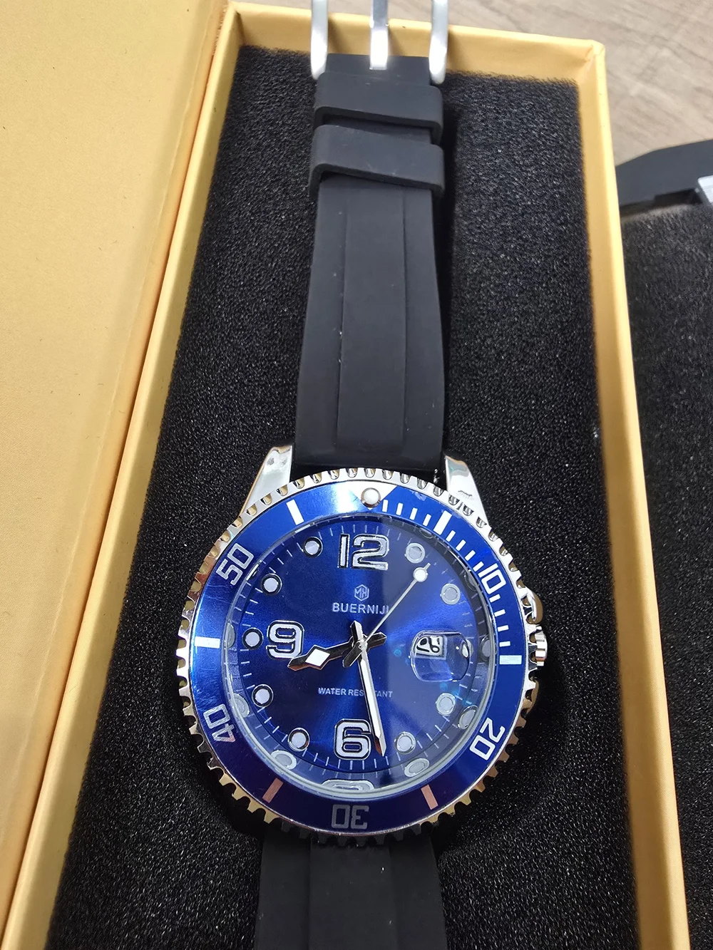 Men's Blue Dial Sport Authomatic Watch with Black Silicone Strap